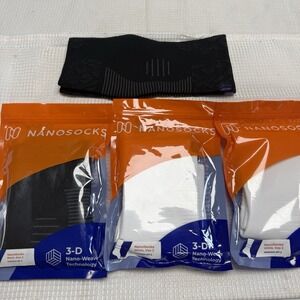 Lot 4 Nano Socks 3D Nano-Weave Compression Socks‎ 2 Black 2 White Size 2 New